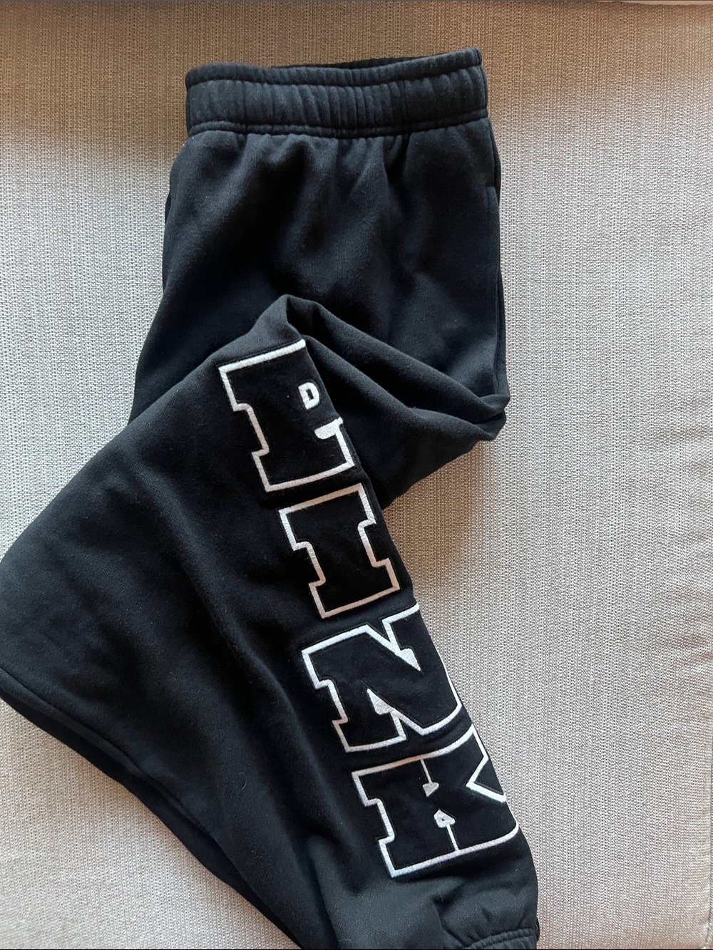 PINK Victoria's Secret Black Sweatpants with White Logo Blocks